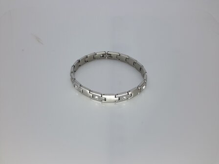 Damenarmband, matte/gl&auml;nzende Glieder, Zirkonia, Edelstahl