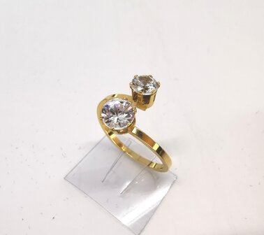 Edelstahl Ringe Goldfarbe doppelt zirkonia.