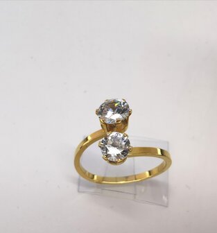 Edelstahl Ringe Goldfarbe doppelt zirkonia.