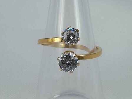 Edelstahl Ringe Goldfarbe doppelt zirkonia.