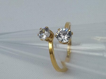 Edelstahl Ringe Goldfarbe doppelt zirkonia.