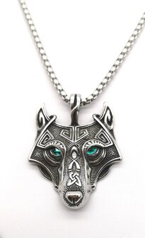 RVS bescherm Viking Fenrir - Wolf hanger met 60 cm ketting