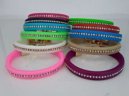 Siliconen armband met strass, 11 kleuren