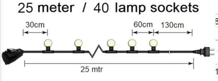 Party Kabel, 25 mtr 40 fassungen + kupplung