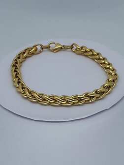 Gevlochten armband l 18 cm &ndash; Vossenstaart Schakel &ndash; RVS goudkleurig