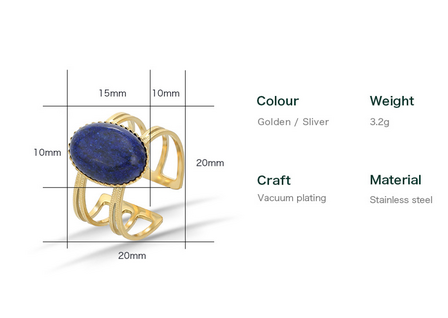 RVS goudkleurig Ring met Ovaal Lapis Lazuli 15 mm edelsteen - Verstelbare