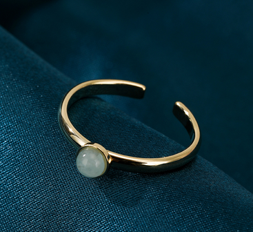 RVS goudkleurig Ring met Amazoniet Blauw edelsteen - Verstelbare