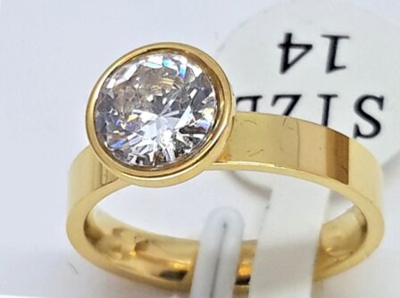 Ring - Goudkleurig - meisjes &ndash; Tiener &ndash; Zirkonia - 7mm - sieraden - RVS - Maat 14