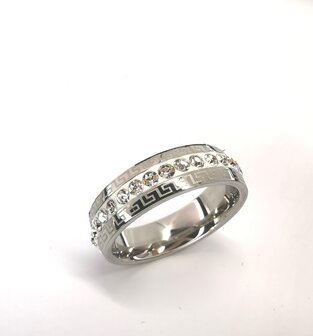 Edelstaal Ringen, strass wit, motief, doos 36 st