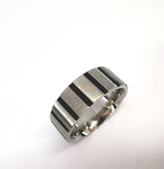 Edelstahl Ringe, Breiter Ring mit schwarzem Streifen, Gr&ouml;&szlig;e 16
