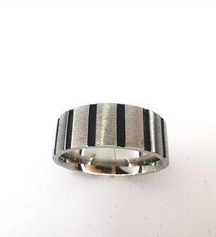 Edelstahl Ringe, Breiter Ring mit schwarzem Streifen, Gr&ouml;&szlig;e 16
