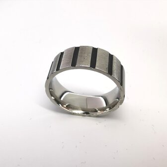 Edelstahl Ringe, Breiter Ring mit schwarzem Streifen, Gr&ouml;&szlig;e 25