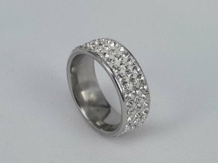 Edelstahl Ringe, 3 strass reihe, box 36 st