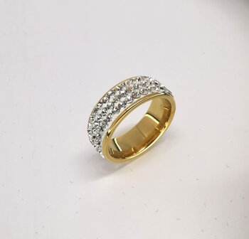 Edelstahl Ringe, Goldfarbere 3 strass reihe, box 36 st