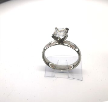 Edelstaal Ringen zilverkleurig ring met schuin streep bezet 5mm zirconia