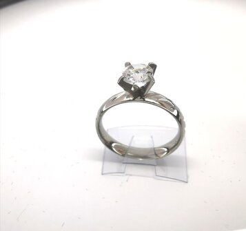 Edelstaal Ringen zilverkleurig ring met schuin streep bezet 5mm zirconia, doos 36 st