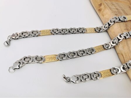 EDELSTAHL-SET: Gold- und silberfarbene K&ouml;nigskette mit Armbandgr&ouml;&szlig;e 