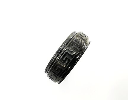 RVS ring, Zwart kleur, Griekse Meander, Anxiety spinner. doos 36 stuks 