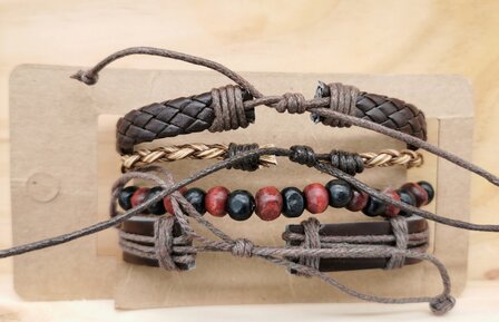 15 Set met 4 trendy van leer, kralen en touw armband. pakket 2