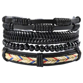 15 Set met 4 trendy van leer, kralen en touw armband. pakket 2