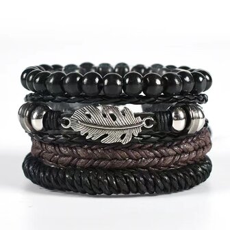 15 Set met 4 trendy van leer, kralen en touw armband. pakket 2