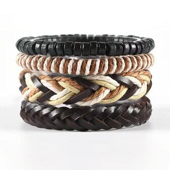 15 Set met 4 trendy van leer, kralen en touw armband. pakket 2