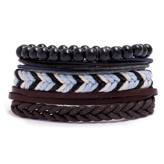 15 Set met 4 trendy van leer, kralen en touw armband. pakket 2