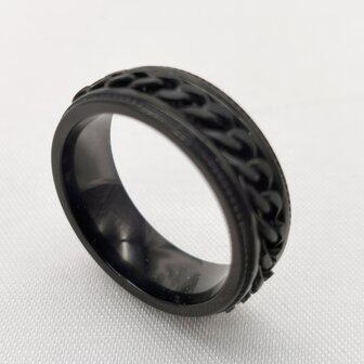 Anti-Stress-Ring aus Edelstahl schwarz mit Gliedermotiv, Box 36 St&uuml;ck.