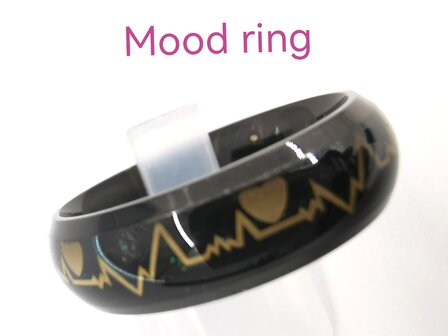 Rvs, Heart Beat Mood/Stemming ring, verandert van kleur. Doos 36 stuks.