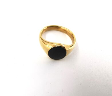 RVS Zegelring goudkleurig met zwart emaillaag ovale design. Doos 36 stuks