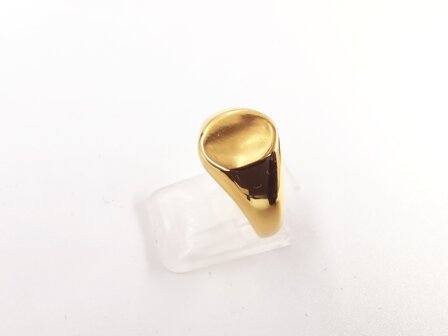 Wundersch&ouml;ner goldfarbener Siegelring aus Edelstahl, oval, glatt, schlicht. Karton 36 St&uuml;ck