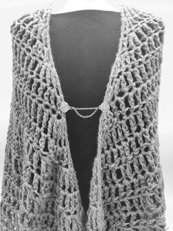 Clips aan dubbele ketting, Mandala symbool in antiek zilverkleur.