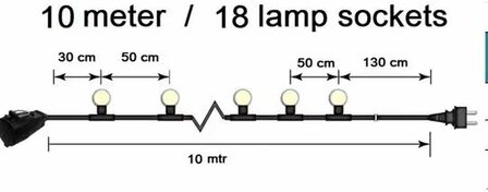 Prikkabel, 10 mtr 18 fittingen + contrastekker en 18 led lamp naar keuze.