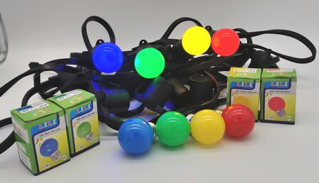 partykabel, 25 mtr 40 fittingen + contrastekker en 40 led lamp