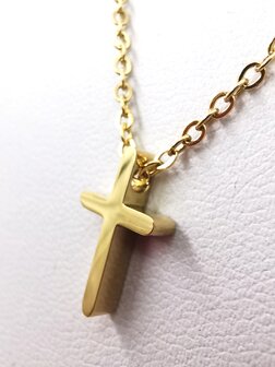 RVS goudkleurig fijne Ketting L 45 cm met mini kruisje