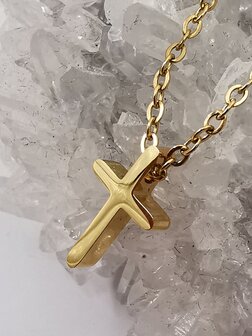 RVS goudkleurig fijne Ketting L 45 cm met mini kruisje