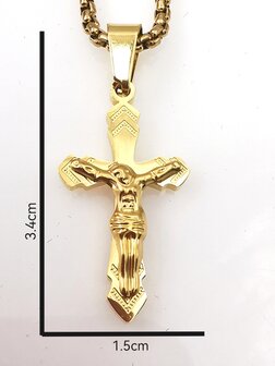 RVS Goudkleurig 60 cm Heren Ketting met Kruis met Jezus 