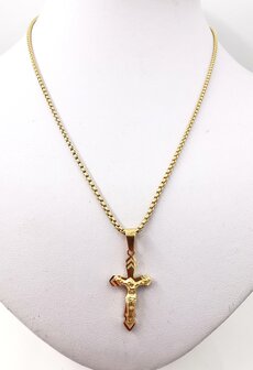 RVS Goudkleurig 45 cm Ketting met Kruis met Jezus.