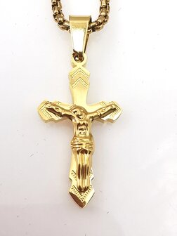 RVS Goudkleurig Kruis met Jezus.