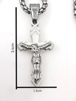 RVS 45 cm Heren Ketting met Kruis met Jezus 