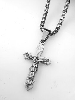 RVS 45 cm Heren Ketting met Kruis met Jezus 