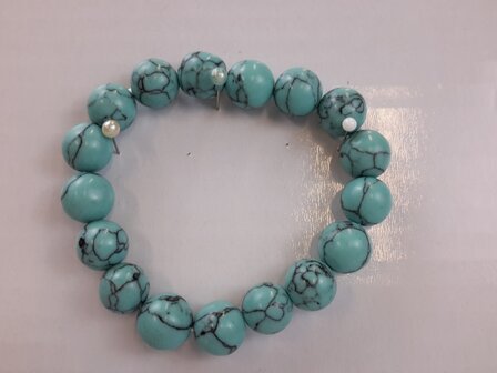Armband Turkoois groenblauw 18 kralen van 10 mm
