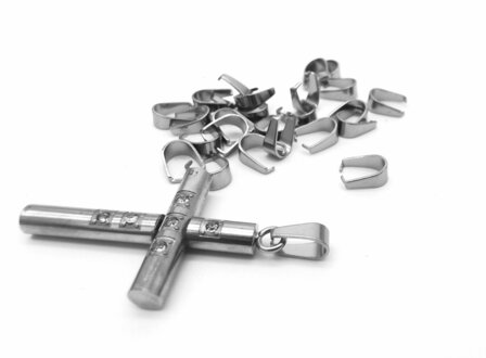 15 x klem RVS L 10 mm voor hanger, Bedel, Glas hanger, Hobby sieraden.