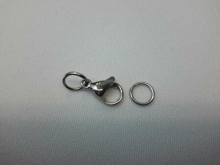 RVS Karabijn sluiting 8 setje 14mm incl 2 open ring van 6 mm.