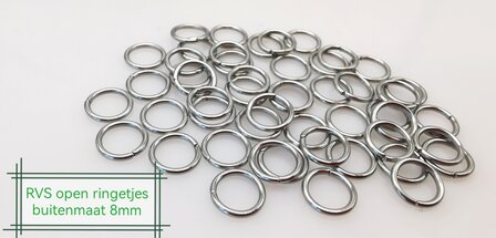 100 St&uuml;ck Edelstahl offene Ringe &Oslash; 8 x D 1 mm Schmuckherstellung - Schmuckaugen