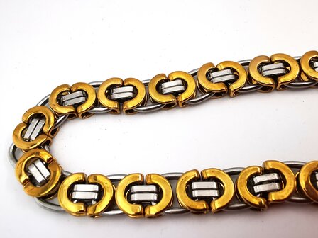 Set Koningsschakel ketting met armband, Bicolor, RVS.
