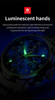 OLEVS edelstaal chronografisch quartz horloge, 2de tijdzone &amp; uren &amp; minuten &amp; maanfase -aanduiding, diamant, zirkonia, 7 uitvoeringen