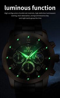 OLEVS edelstaal chronografisch quartz horloge, uren &amp; minuten &amp; maanfase -aanduiding, diamant, zirkonia, 3 uitvoeringen