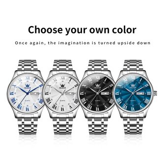 Olevs edelstaal BasiX quartz horloge, Romeinse cijfers, dagkalender, 4 uitvoeringen