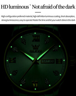  Olevs stijlvol edelstaal quarz horloge, weekdag &amp; datum